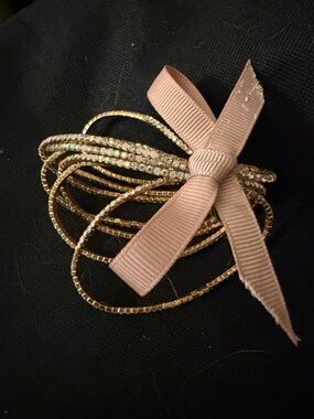 Gold Crystal and Blush Bow Hair Accessory